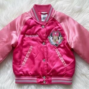 Disney Store Minnie Mouse Satin Pink Kids Varsity Jacket personalized SAVANNAH